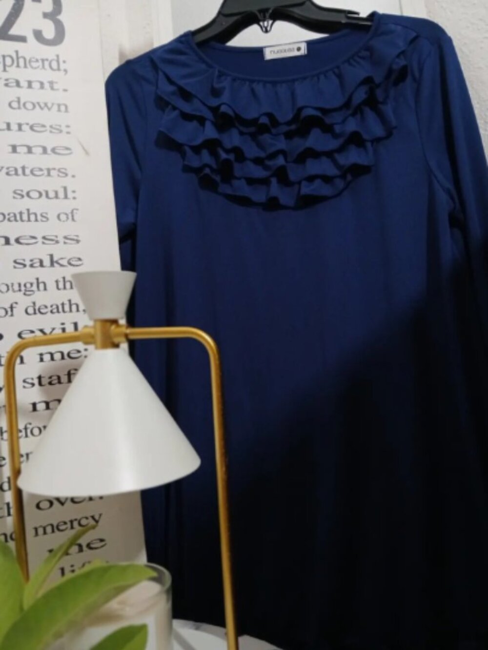 Navy Ruffle Blouse - Picture 1 of 5